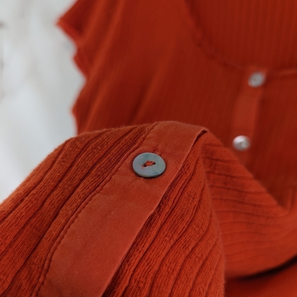 Soft Surroundings Shirt Womens Large Orange Roma Ribbed Ruffle Button Scoop - Picture 11 of 12